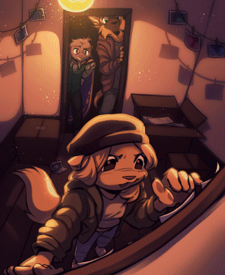 Kevin and Theo stand awkwardly in Kyra's conspiracy broom closet