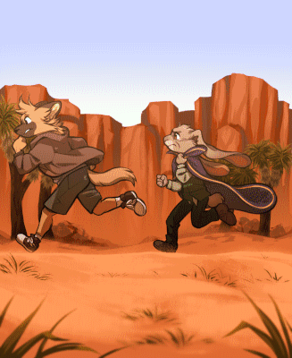 Kevin and Theo making a run for the portal